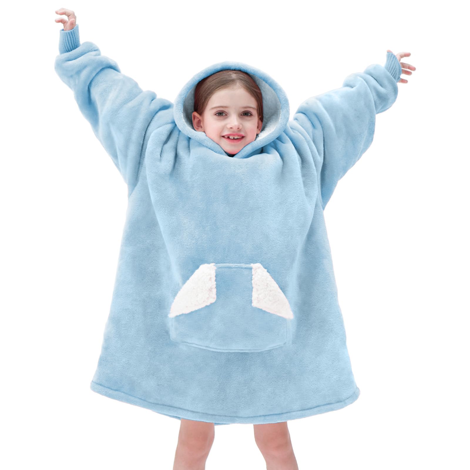 Touchat Wearable Blanket Hoodie, Oversized Sherpa Blanket Sweatshirt With Hood Pocket And Sleeves, Super Soft Warm Plush Hooded